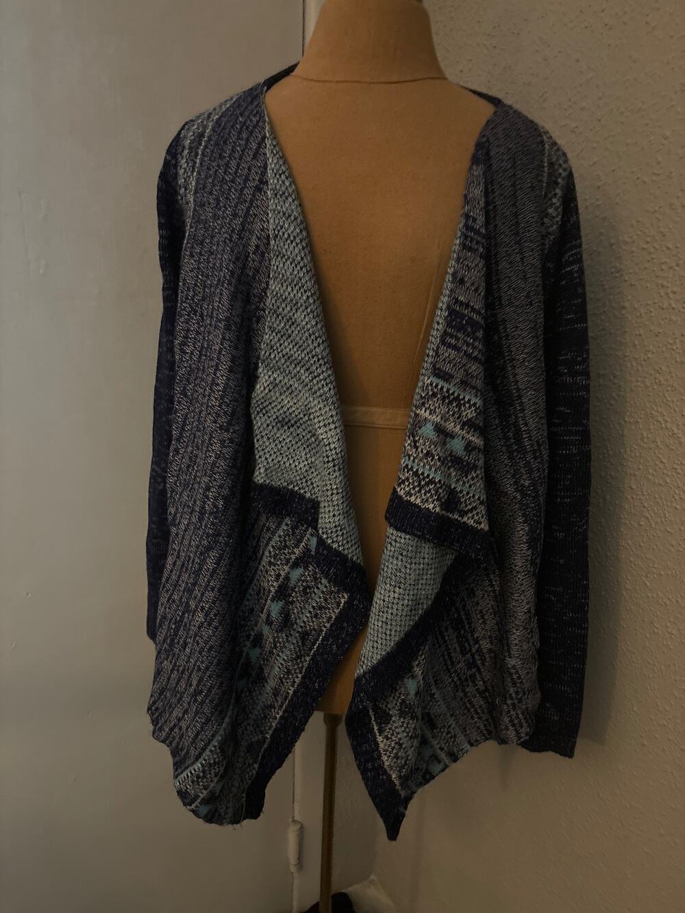 Miami Aztec Tribal Print Waterfall Sweater S Southwestern Cozycore Bohemian